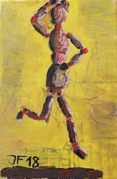 a painting of a figure jumping in the air