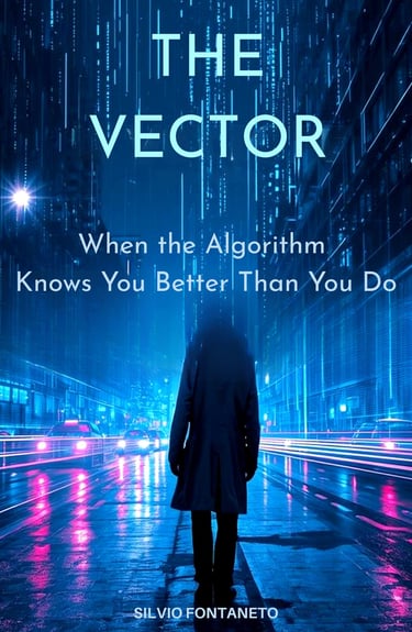 The Vector thriller book cover by Silvio Fontaneto - AI and technology suspense