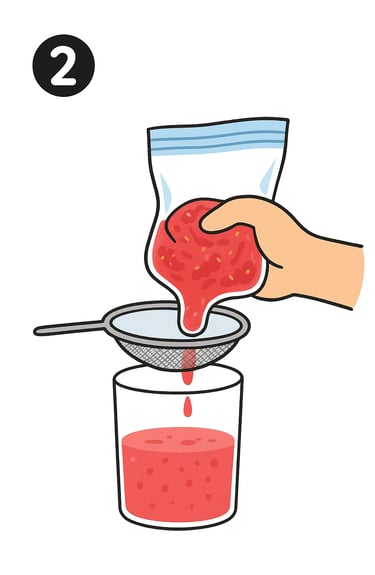 Sifting mashed strawberries