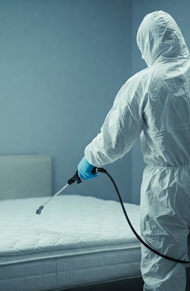 expert pulvérise un matelas contre les punaises de lit