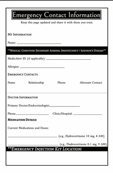 Living with secondary adrenal insufficiency or Addison’s disease Emergency Contact Page
