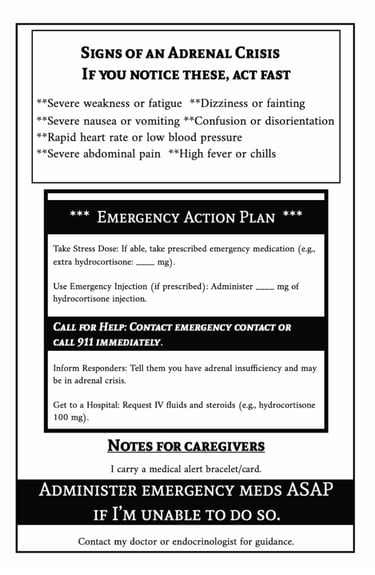  Living with secondary adrenal insufficiency a quick-reference guide for adrenal crisis symptoms.