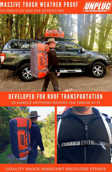 Waterproof tough travel duffel bag for camping, mountain adventures