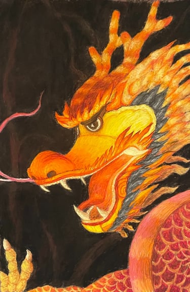 Tableau au pastel - Tête de dragon