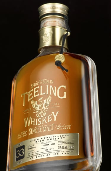 Teeling whiskey bottle on black background 