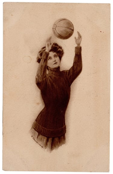Circa 1910 J Knowles Hare Artist Postcard Woman tossing Basketball
