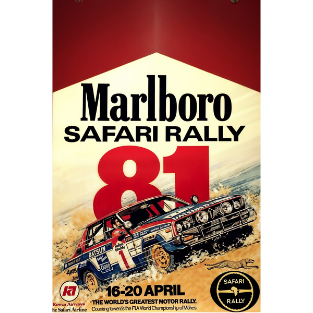a poster advertising a safari rally car