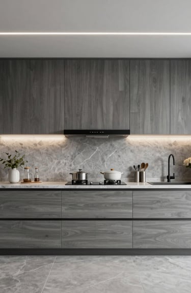 Modern commercial interior with sleek wooden fixtures and creative design elements.