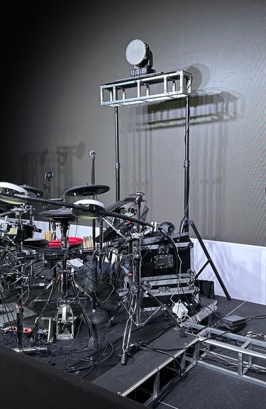 a drum kit with a lighting set up