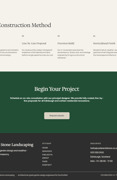 Website section outlining the four-step garden construction method for Cedar and Stone Landscaping services.