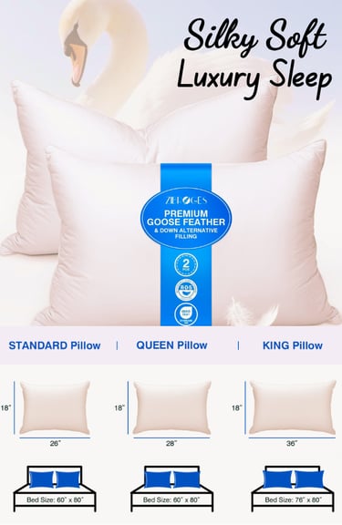 Goose Feather Pillow Set of 2 Cotton Shell