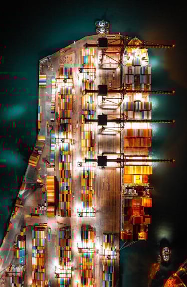 a large container ship in the water