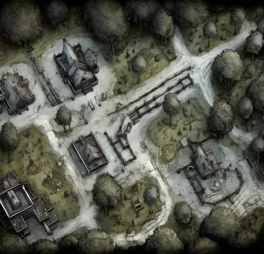 battlemap d'une vieille ville, post-apocalyptique, d'un ranch