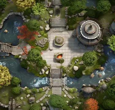 un jardin japonais battlemap avec une fontaine