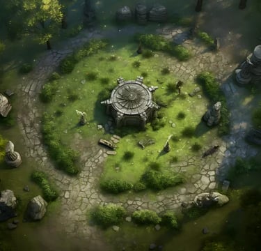 Le temple de la dévotion, mémorial de pierre, dungeon and dragon battle map