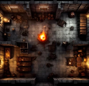 Battle map dans une pièce sombre la nuit