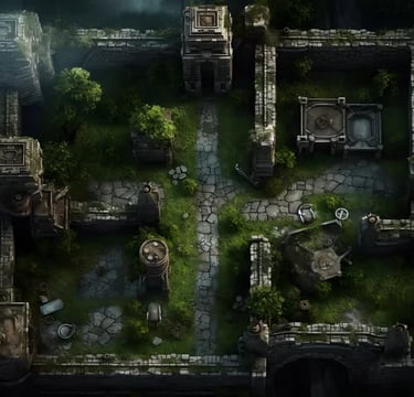 Les vieilles ruines maudites, le temple sauvage, battle map