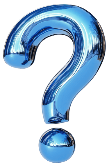 A 3D glossy blue metallic question mark symbol with a reflective surface isolated on a black background.