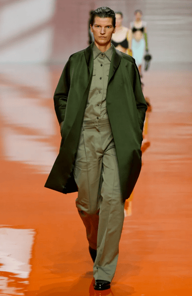 Prada Spring Summer 2026 – Olive green tailored set.