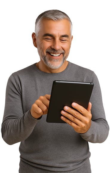 a man with a tablet computer and a tablet