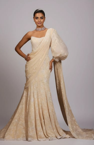 Almond Georgette Gown Saree