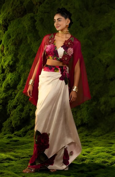 Embroidered Corset with Drape Skirt