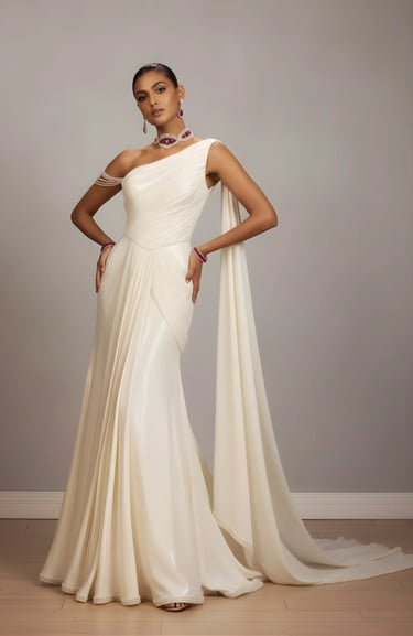 Pearl Lame Draped Gown