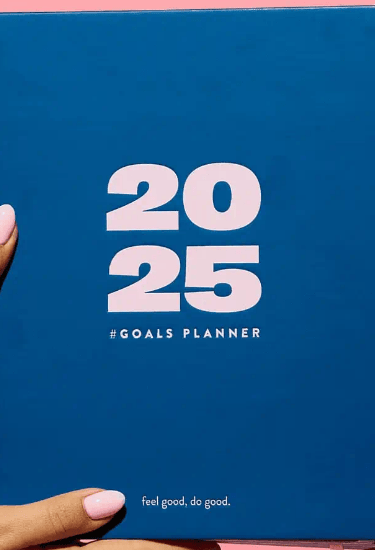 Book cover of 2025 Goals Planner, pale pink text on a blue background.