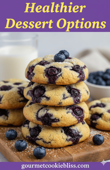 A stack of four moist vegan and gluten-free blueberry cookies.