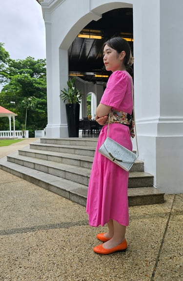 girl with pink dress and silver bag | olio my shop