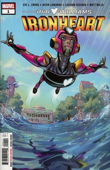 black woman flying in iron suiit