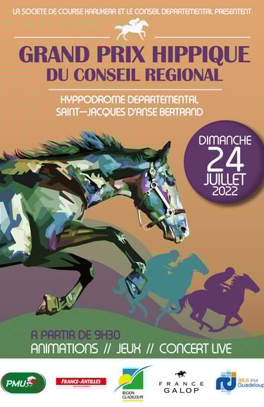 Affiche, réalisation graphique pour le grand prix hippique du conseil régional . Essai 1SO IDENTITE