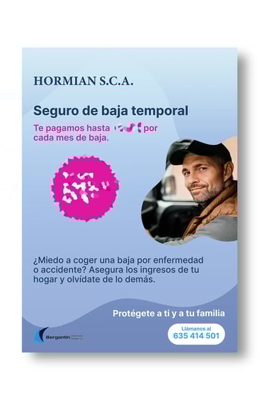 Cartel publicitario de seguro de baja temporal con la foto de una persona