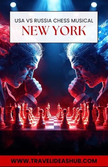 two men playing chess in front of a stage with a red light