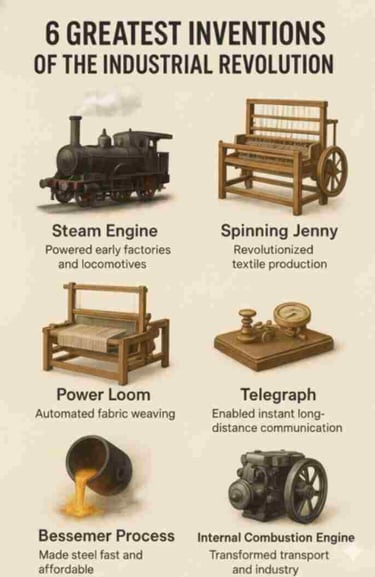 Infographic of six Industrial Revolution inventions