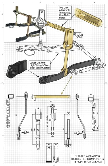 3 point linkage parts, tractor linkage system, tractor hitch components
