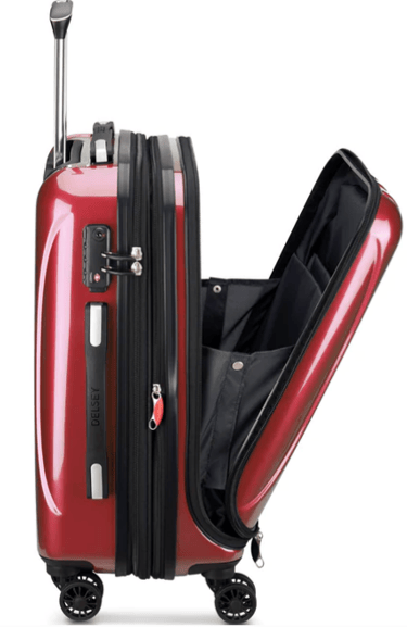 Red carry-on luggage