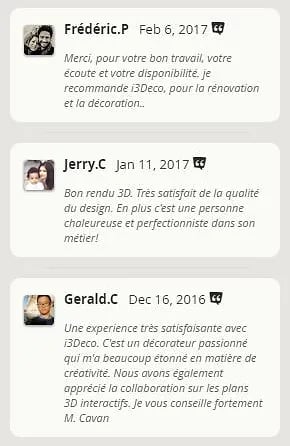 Les avis client pour notre service de décoration et architecture d'intérieur