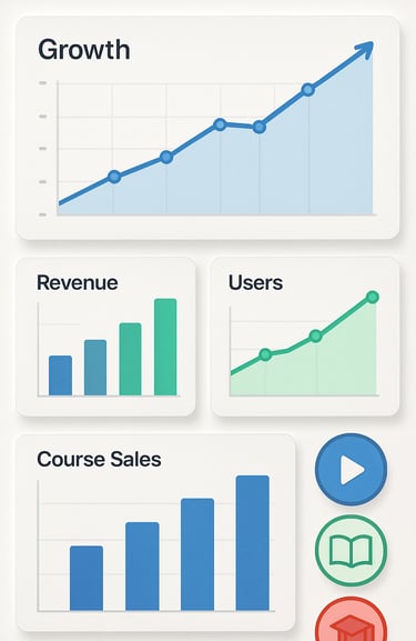 Dashboard-gráficos-crescimento-mostrando-métricas-mencionadas-com-ícones-para-cada-tipo-conteúdo-edu