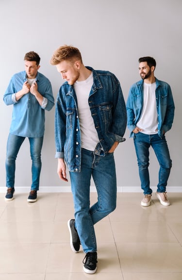 Rongzhiyue: Men in stylish denim outfits