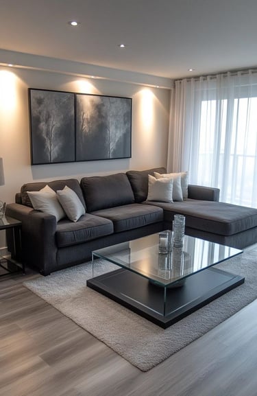 a living room with a couch and a coffee table