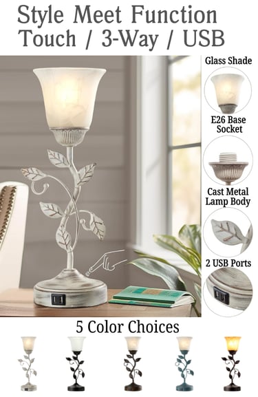 Rustic Bedroom Touch Lamp with USB Ports & 3-Way Dimmable Function
