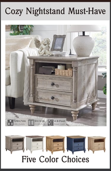 24" Farmhouse End Table 2 Drawers Charging Station