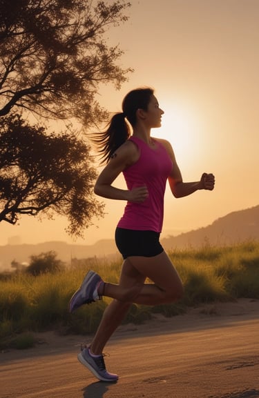 An active person running outdoors symbolizing sports and fitness.