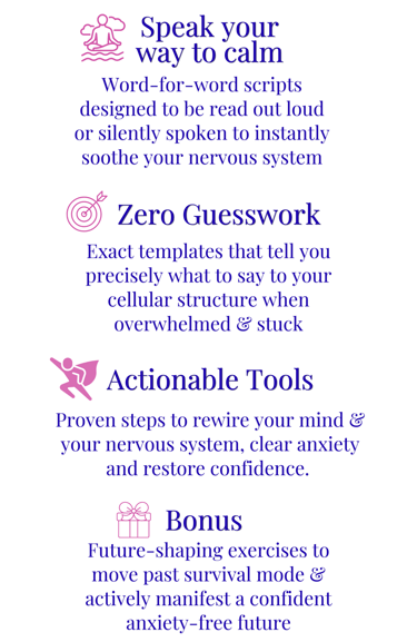 A listing of benefits the scripts in the ebook "Pull The Plug On Anxiety" has