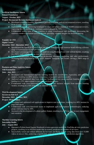 image showcasing work experience in a reverse chronological order
