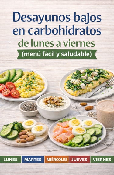 Menú semanal de desayunos bajos en carbohidratos con opciones saludables de lunes a viernes