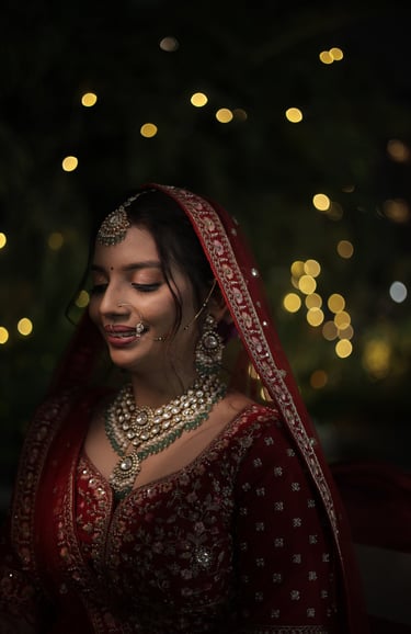 Bridal makeup Vadodara Gujarati bride in red lehenga, reception and wedding bridal portrait