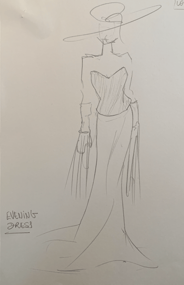 Croquis look bustier scintillant et jupe à traine noir