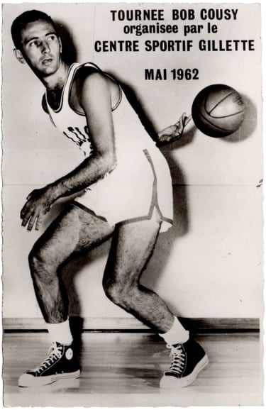 1962 Tournee Bob Cousy Gilette Signed Basketball Card (Rare)